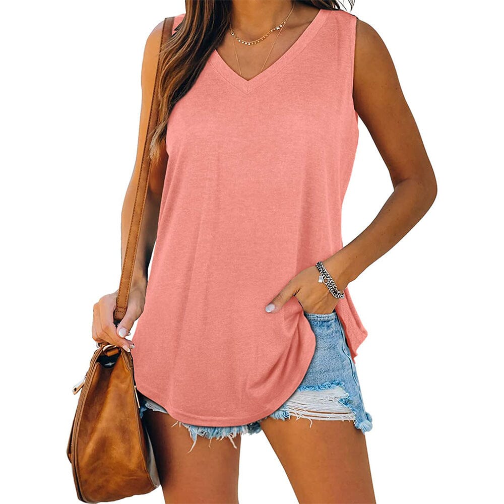 Women's V Neck Tank Top Women's Tops Pink S - DailySale