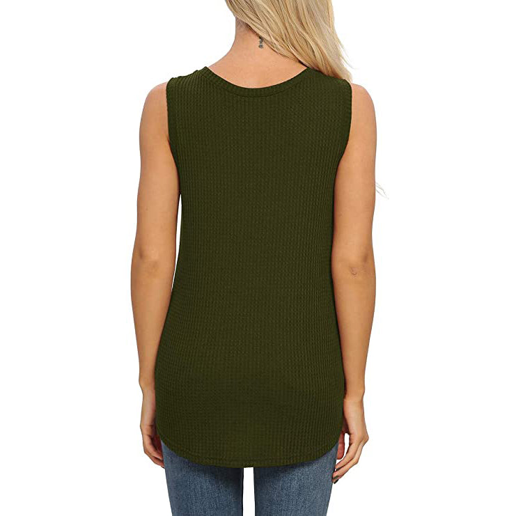 Women's Waffle Knit V Neck Tank Top Women's Tops - DailySale