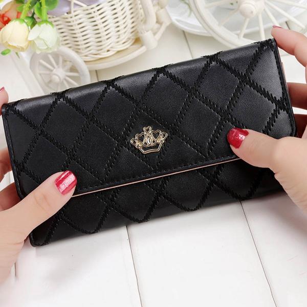 Womens Wallets Purses Plaid PU Leather Long Wallet Hasp Phone Bag Women's Shoes & Accessories Black - DailySale