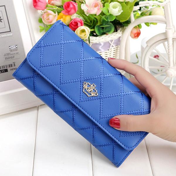 Womens Wallets Purses Plaid PU Leather Long Wallet Hasp Phone Bag Women's Shoes & Accessories Blue - DailySale