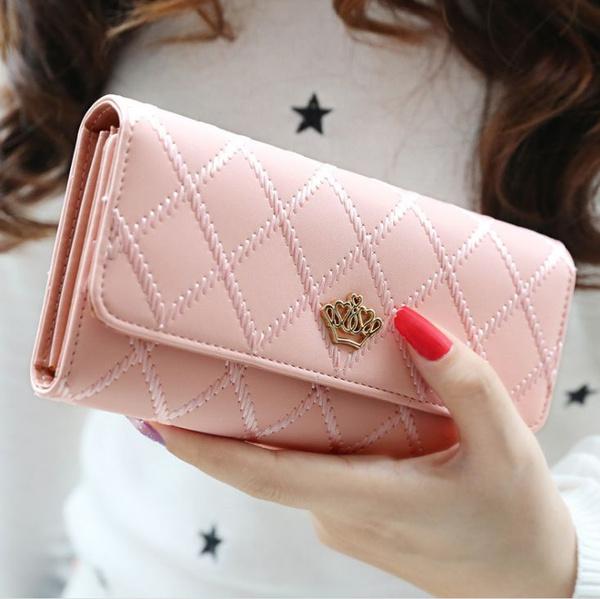 Womens Wallets Purses Plaid PU Leather Long Wallet Hasp Phone Bag Women's Shoes & Accessories Pink - DailySale