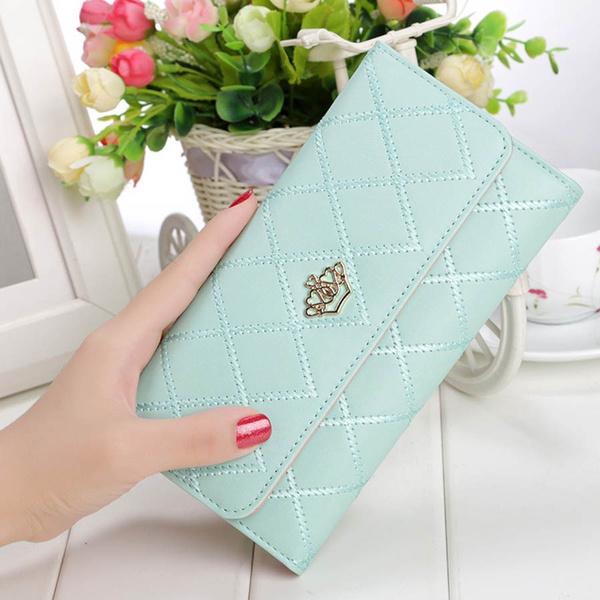 Womens Wallets Purses Plaid PU Leather Long Wallet Hasp Phone Bag Women's Shoes & Accessories Sky Blue - DailySale