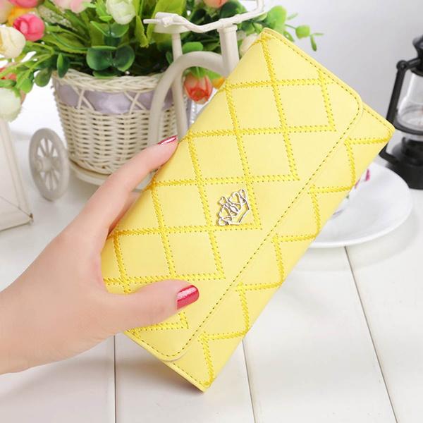 Womens Wallets Purses Plaid PU Leather Long Wallet Hasp Phone Bag Women's Shoes & Accessories Yellow - DailySale