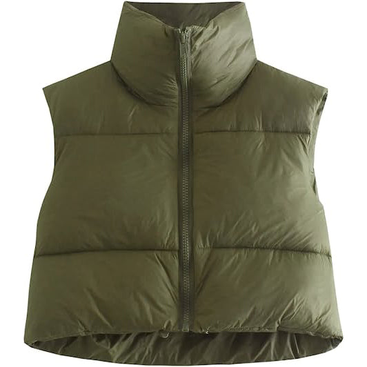 Women's Winter Crop Vest Lightweight Sleeveless Warm Outerwear Puffer Vest Padded Gilet Women's Outerwear Army Green S - DailySale