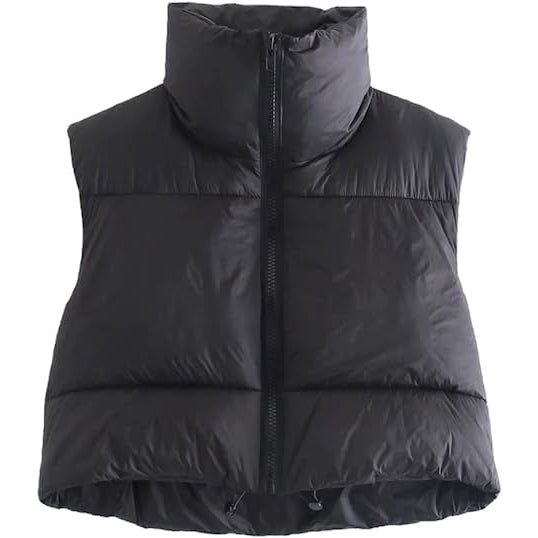 Women's Winter Crop Vest Lightweight Sleeveless Warm Outerwear Puffer Vest Padded Gilet Women's Outerwear Black S - DailySale