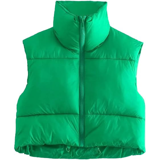 Women's Winter Crop Vest Lightweight Sleeveless Warm Outerwear Puffer Vest Padded Gilet Women's Outerwear Green S - DailySale