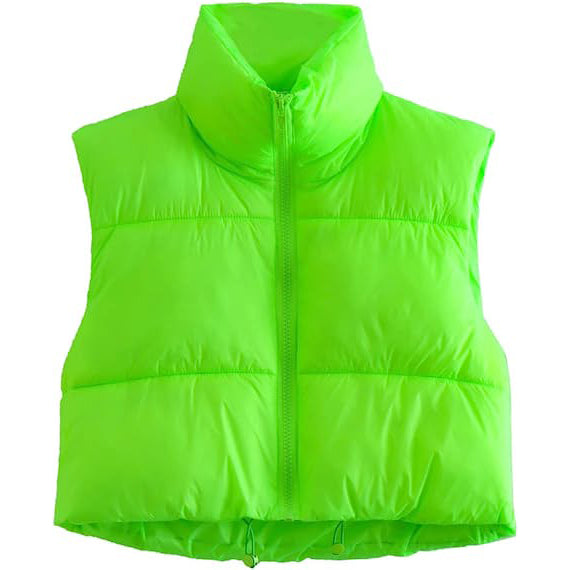 Women's Winter Crop Vest Lightweight Sleeveless Warm Outerwear Puffer Vest Padded Gilet Women's Outerwear Lime Green S - DailySale