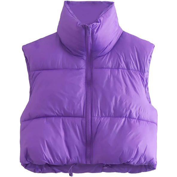 Women's Winter Crop Vest Lightweight Sleeveless Warm Outerwear Puffer Vest Padded Gilet Women's Outerwear Purple S - DailySale