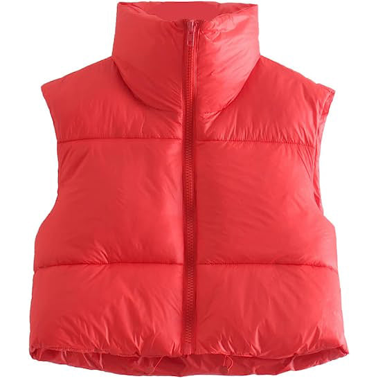 Women's Winter Crop Vest Lightweight Sleeveless Warm Outerwear Puffer Vest Padded Gilet Women's Outerwear Red S - DailySale