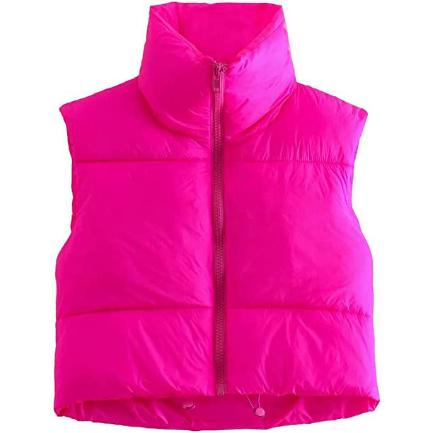 Women's Winter Crop Vest Lightweight Sleeveless Warm Outerwear Puffer Vest Padded Gilet Women's Outerwear Rose Red S - DailySale