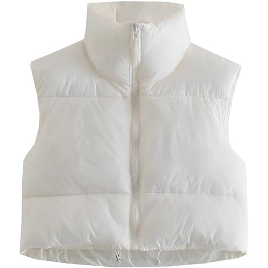 Women's Winter Crop Vest Lightweight Sleeveless Warm Outerwear Puffer Vest Padded Gilet Women's Outerwear White S - DailySale