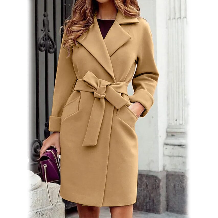 Women's Winter Fall Long Coat Women's Outerwear Khaki S - DailySale