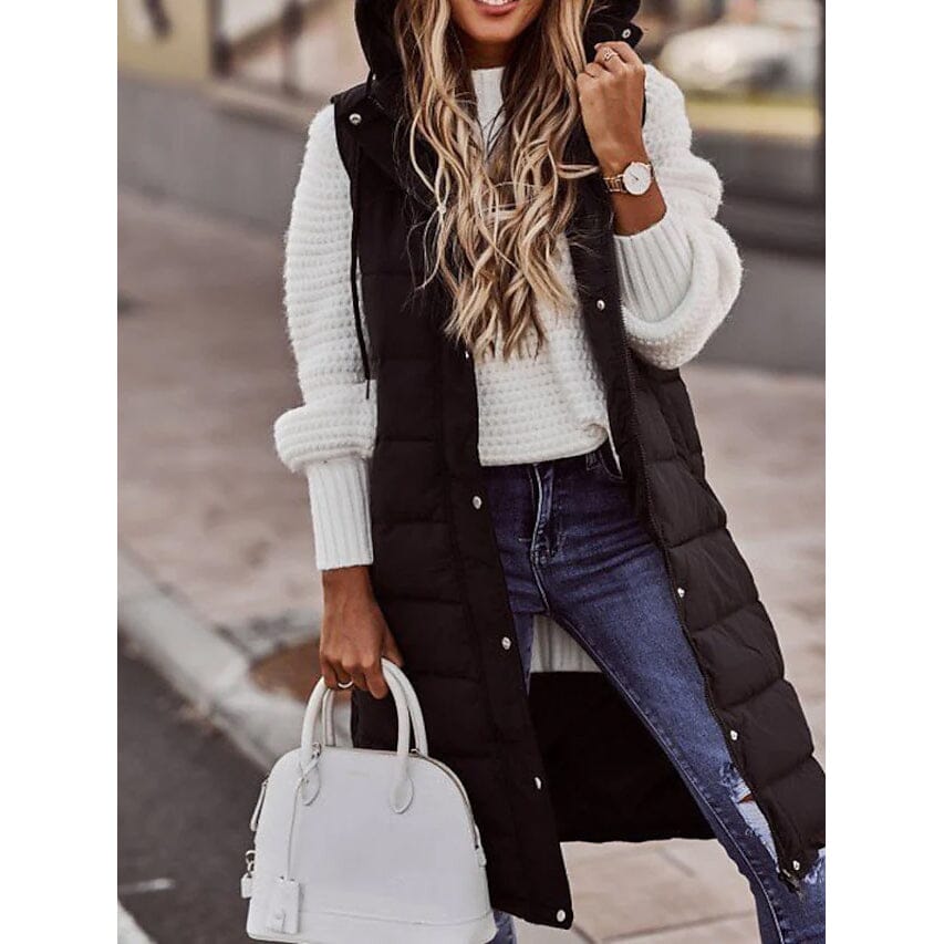 Women's Winter Jacket Vest Long Coat Regular Fit Women's Outerwear Black S - DailySale