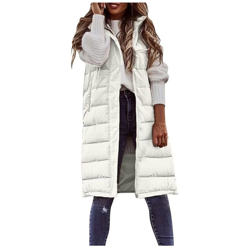 Women's Winter Jacket Vest Long Coat Regular Fit Women's Outerwear White S - DailySale