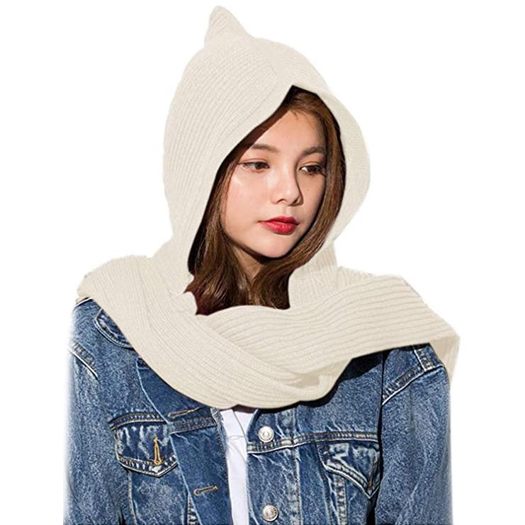 Women's Winter Knitted Hooded Long Scarf Women's Shoes & Accessories Beige - DailySale