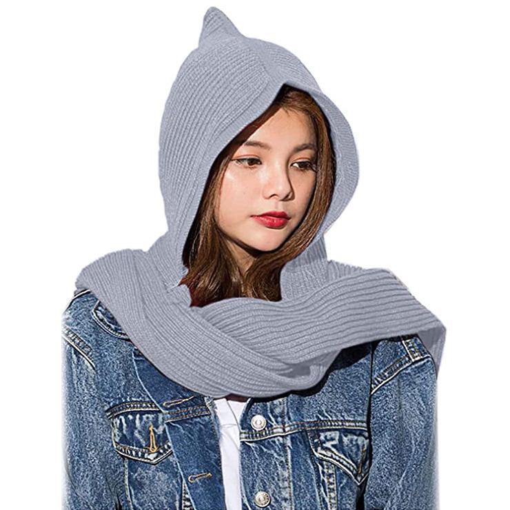 Women's Winter Knitted Hooded Long Scarf Women's Shoes & Accessories Light Gray - DailySale