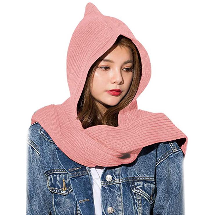 Women's Winter Knitted Hooded Long Scarf Women's Shoes & Accessories Pink - DailySale