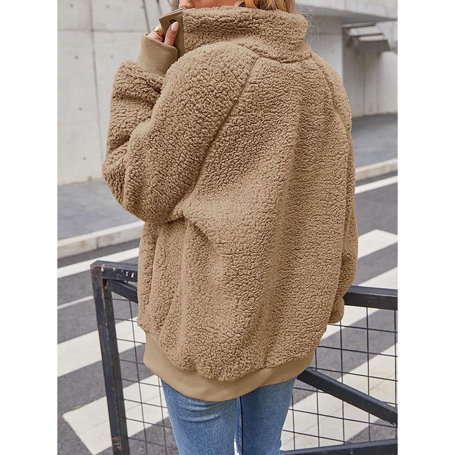 Women’s Long Sherpa Fleece Coat with Button Front