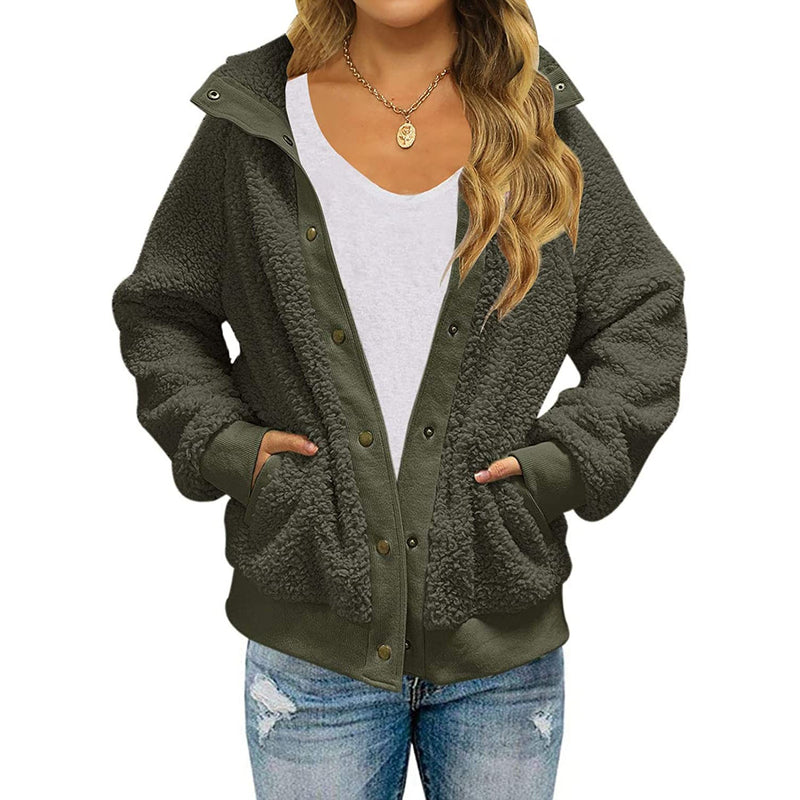 Womens Winter Sherpa Fleece Button Jacket Coat