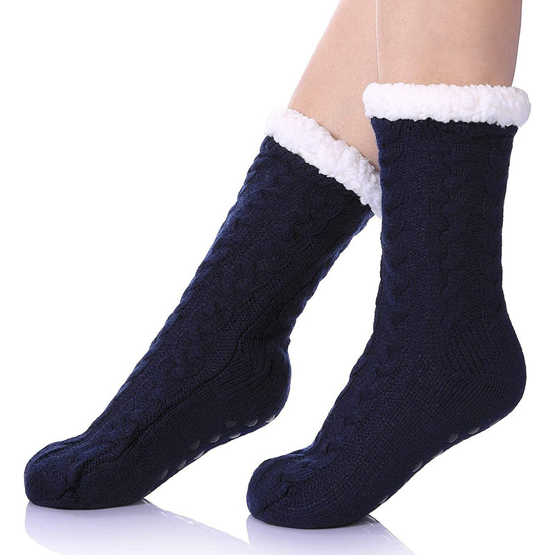Women's Winter Super Soft Warm Cozy Fuzzy Fleece-Lined with Grippers Slipper Socks Women's Shoes & Accessories Dark Blue - DailySale