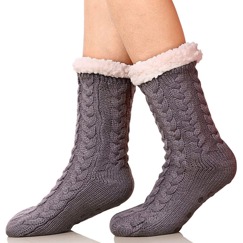 Women's Winter Super Soft Warm Cozy Fuzzy Fleece-Lined with Grippers Slipper Socks Women's Shoes & Accessories Dark Gray - DailySale
