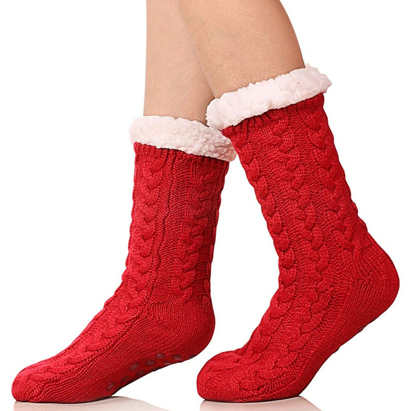 Women's Winter Super Soft Warm Cozy Fuzzy Fleece-Lined with Grippers Slipper Socks Women's Shoes & Accessories Red - DailySale