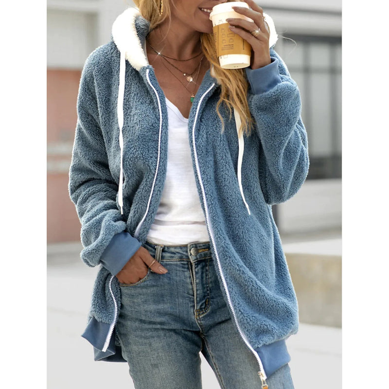 Women's Zip Fleece Hoodie Sweatshirt Women's Outerwear Blue S - DailySale
