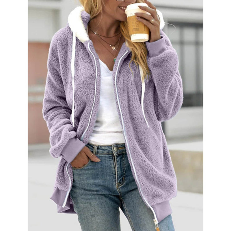 Women's Zip Fleece Hoodie Sweatshirt Women's Outerwear Purple S - DailySale