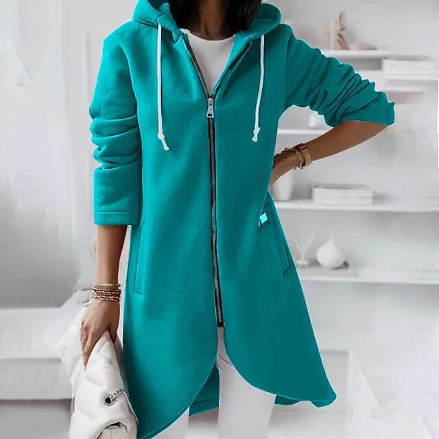 Woman standing with a hand on her hip waring Women's Zip Hoodie Sweatshirt Pullover Sherpa Fleece Pocket Zip Up in green