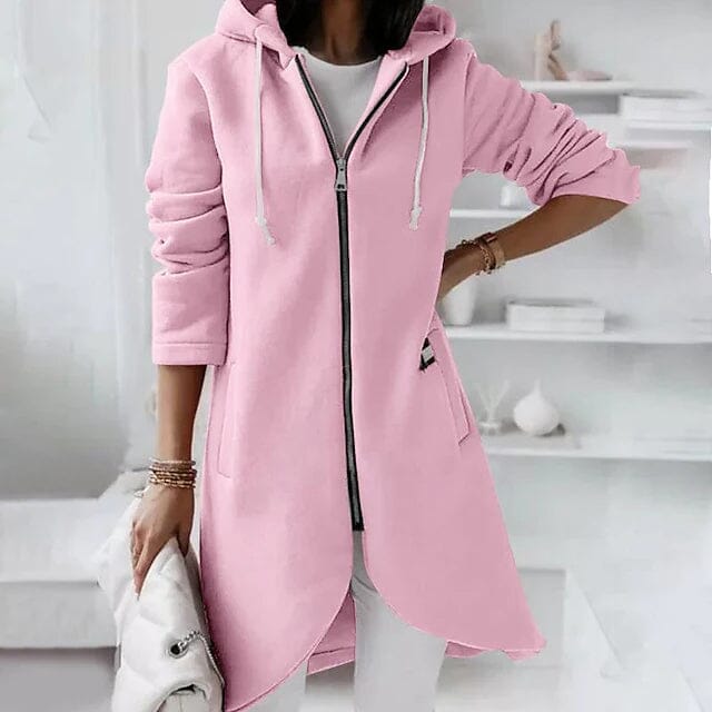 Women's Zip Hoodie Sweatshirt Pullover Sherpa Fleece Pocket Zip Up Women's Outerwear Pink S - DailySale
