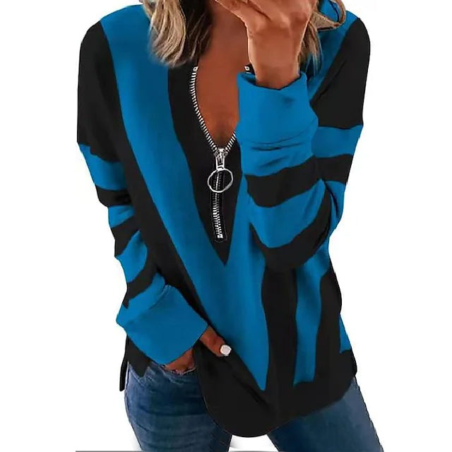 Women's Zip Shirt Long Sleeve Women's Tops Blue S - DailySale