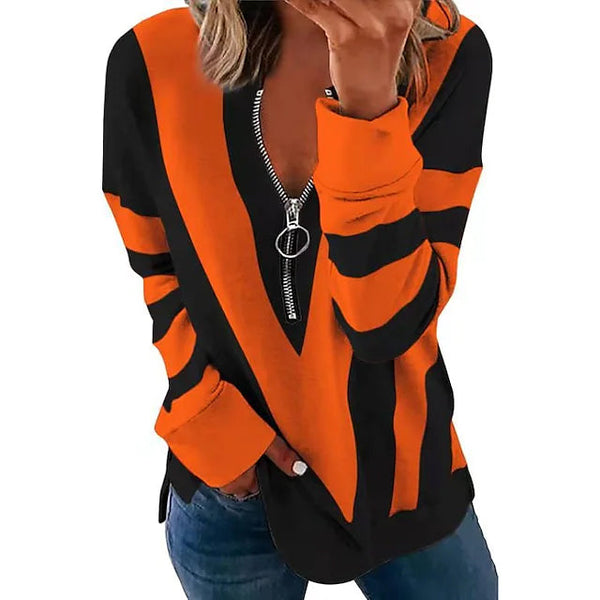 Women's Zip Shirt Long Sleeve Women's Tops Orange S - DailySale