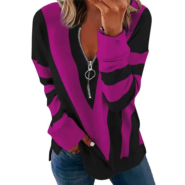 Women's Zip Shirt Long Sleeve Women's Tops Purple S - DailySale
