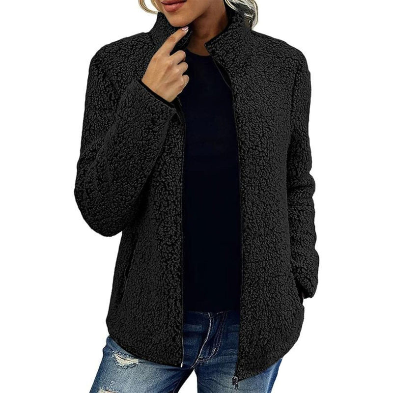 Women's Zip Up Jacket Long Sleeve Women's Outerwear Black S - DailySale
