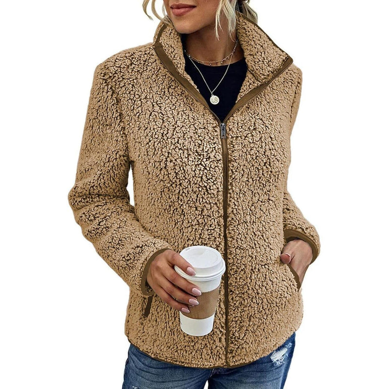Women's Zip Up Jacket Long Sleeve Women's Outerwear Coffee S - DailySale