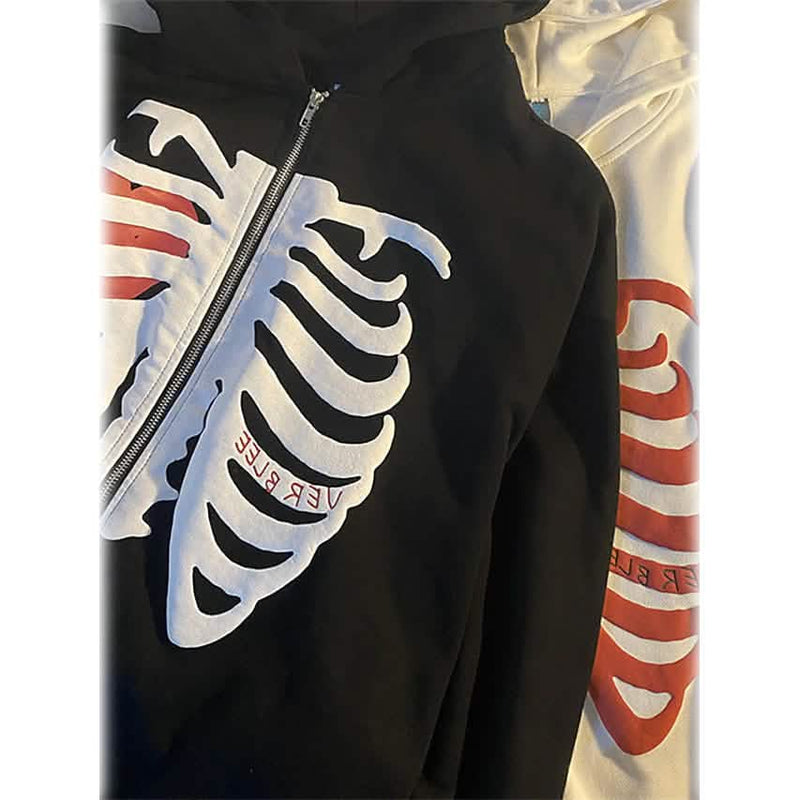 Women's Zip Up Skeleton Letter Hoodie Sweatshirt Women's Outerwear - DailySale
