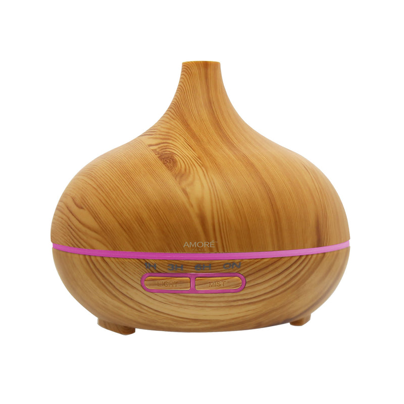 Wood Grain Ultrasonic Cool Mist Diffuser With 7 Color LED Lights Wellness - DailySale