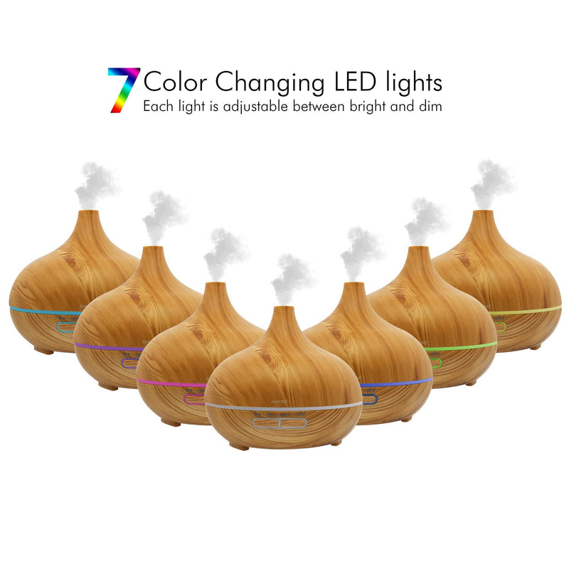 Wood Grain Ultrasonic Cool Mist Diffuser With 7 Color LED Lights Wellness - DailySale