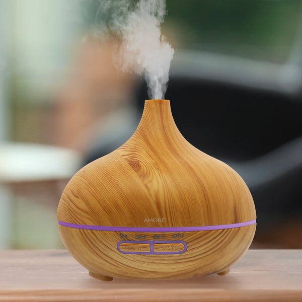 Wood Grain Ultrasonic Cool Mist Diffuser With 7 Color LED Lights Wellness - DailySale