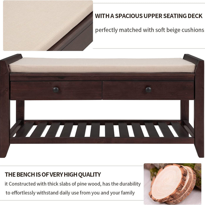 Wood Storage Bench with 2 Drawer Shoe Rack Furniture & Decor - DailySale