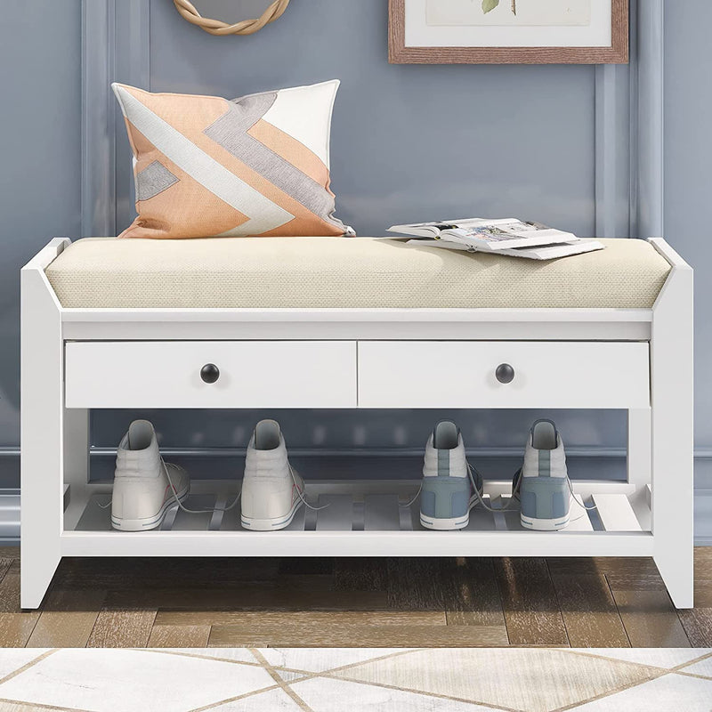 Wood Storage Bench with 2 Drawer Shoe Rack Furniture & Decor White - DailySale