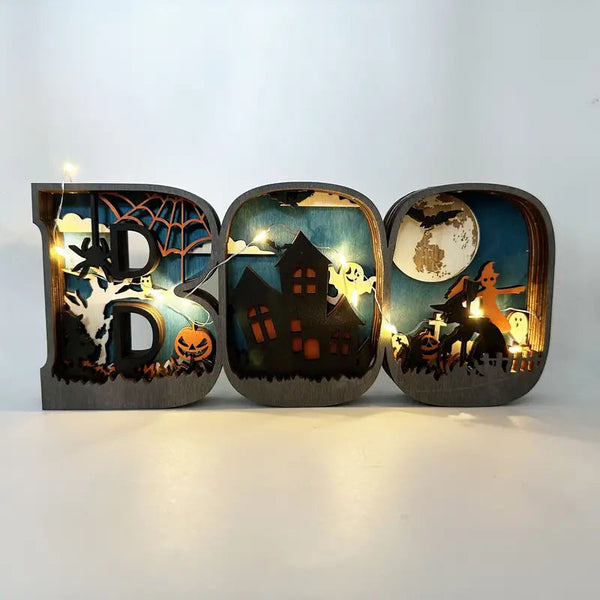 Wooden 3D Halloween Letter Shaped LED Light Holiday Decor & Apparel - DailySale