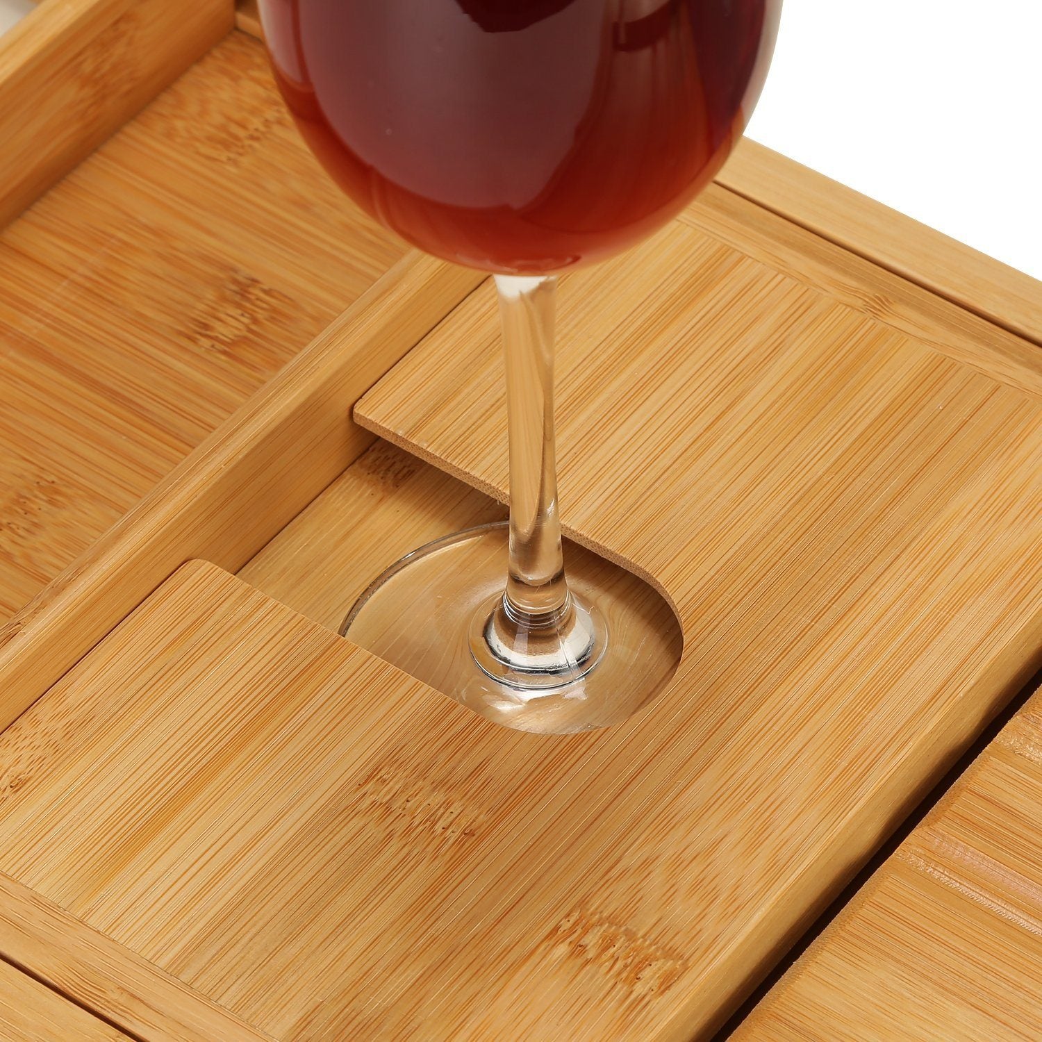 Wooden Bathtub Tray with Wine Glass Slot Phone Tray Book Holder Bath - DailySale