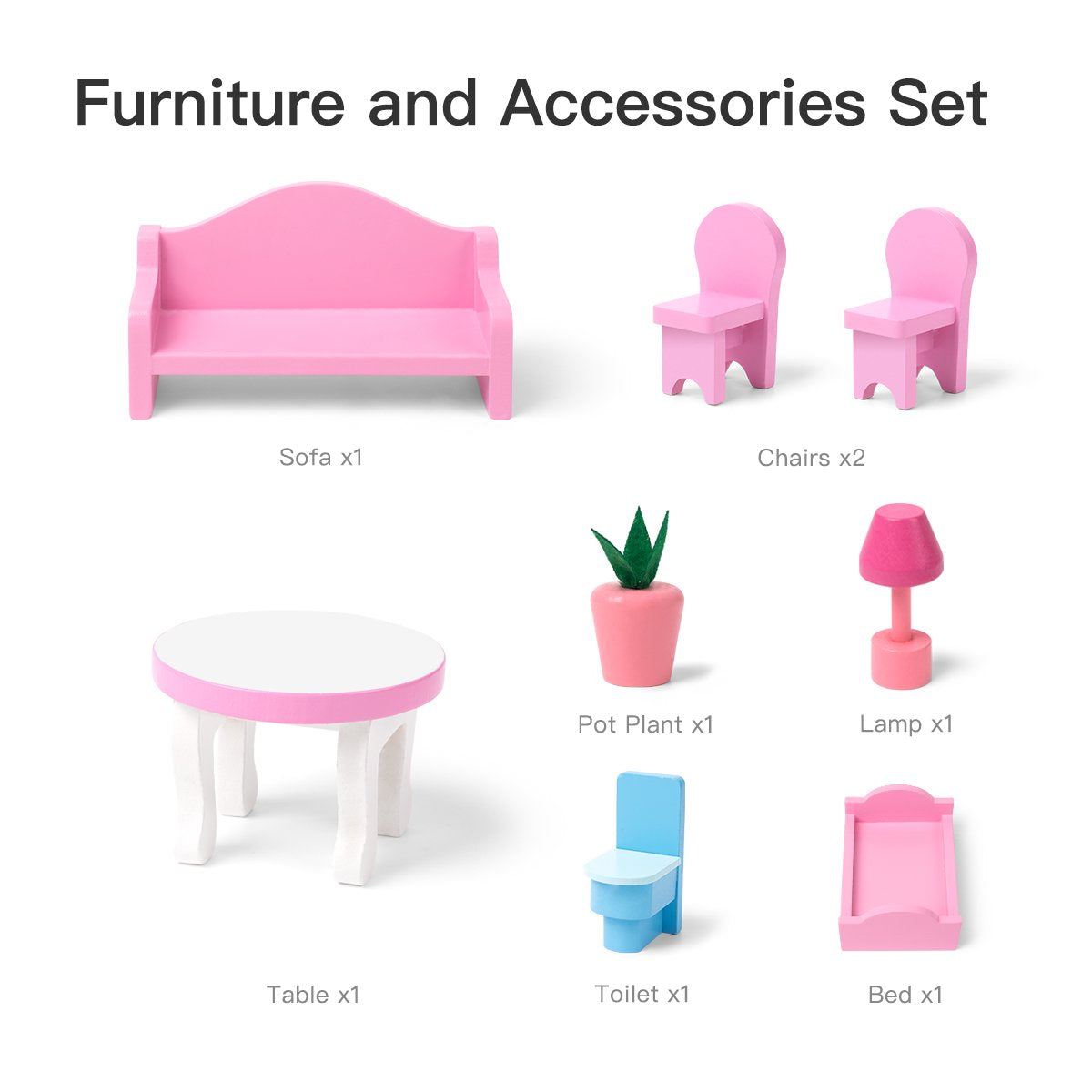 Wooden Dollhouse with Furniture, Doll House Playset for Kids Toys & Games - DailySale