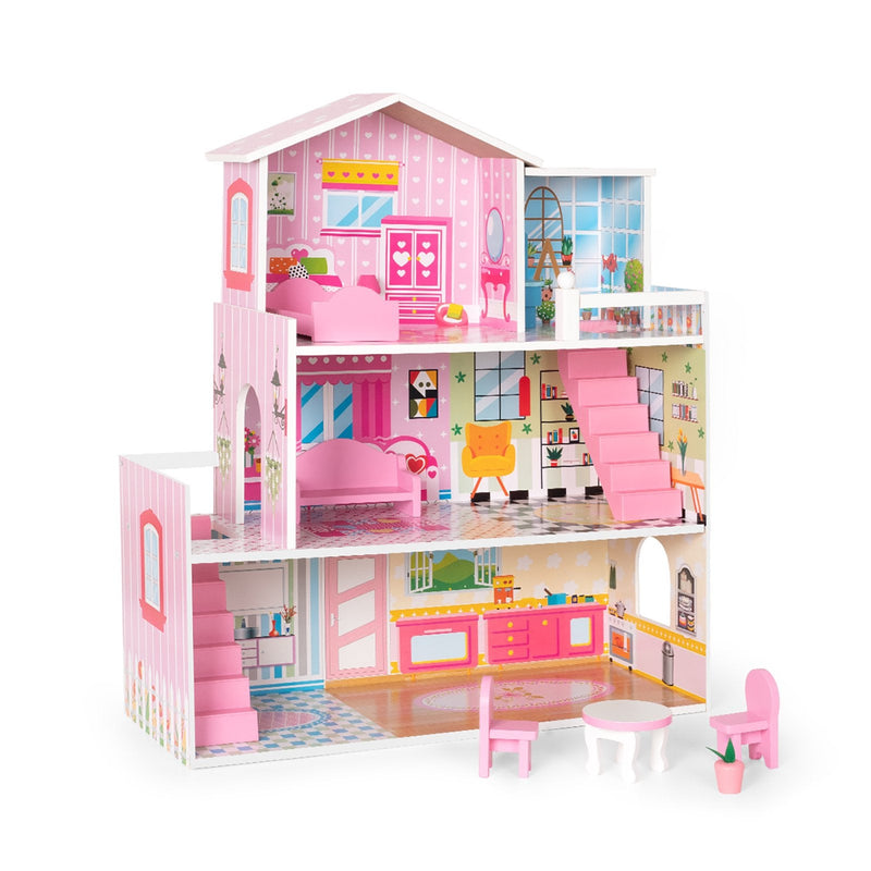 Wooden Dollhouse with Furniture, Doll House Playset for Kids Toys & Games - DailySale