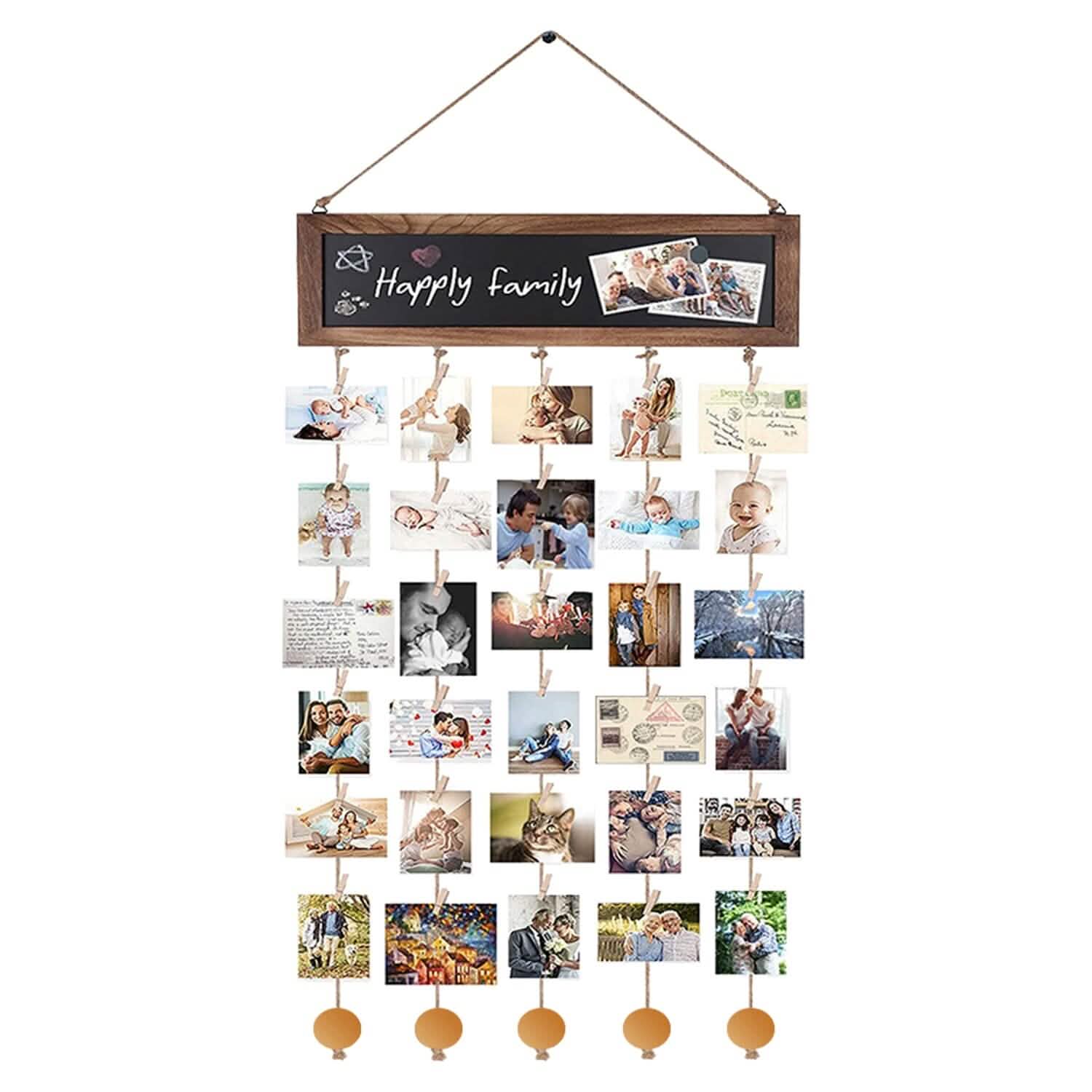 Wooden Hanging Picture Frame Display String Ropes with 30 Clips Writable Blackboard Furniture & Decor - DailySale