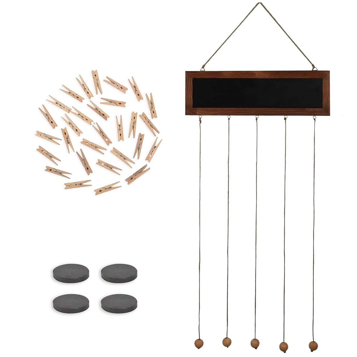 Wooden Hanging Picture Frame Display String Ropes with 30 Clips Writable Blackboard Furniture & Decor - DailySale