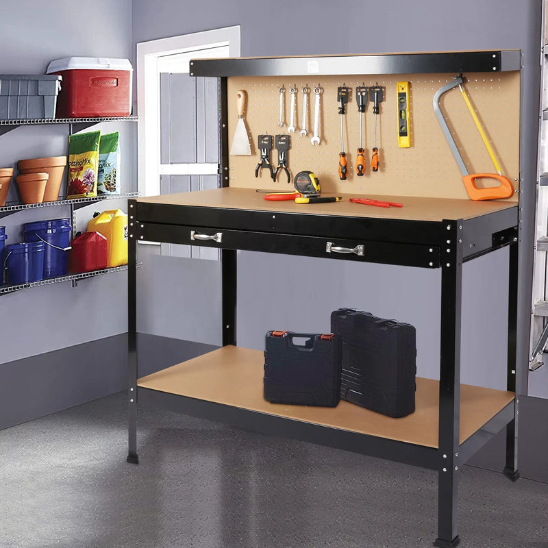 Work Benches for Garage Shop Work Station Tools Table with Peg Board and Drawers Home Improvement - DailySale