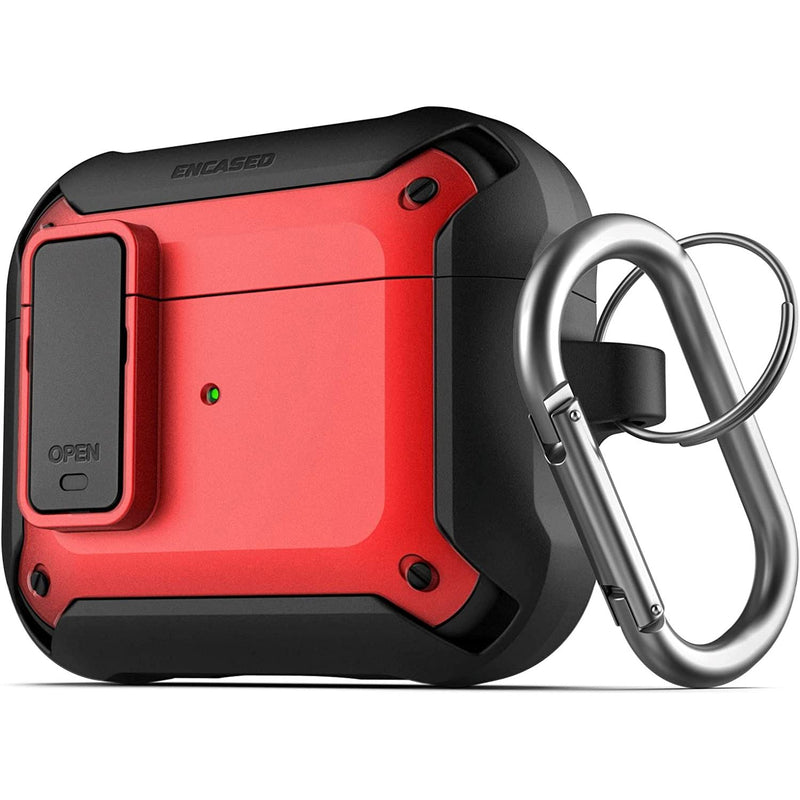X-Armor for Airpods 3rd Generation Case with Locking Lid | Protective Carrying Pod with Carabiner Keychain (Airpods Gen 3) Audio Accessories Red - DailySale