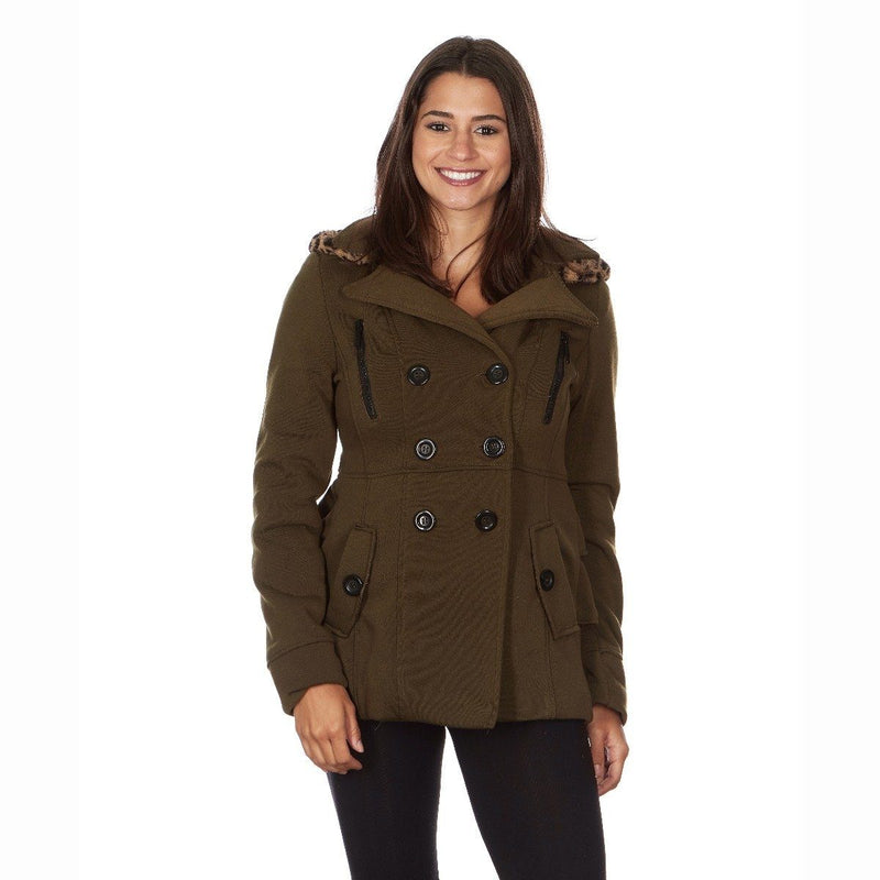 Yoki Women's Leopard Faux Fur Hooded Fleece Coat Women's Apparel XL Olive - DailySale